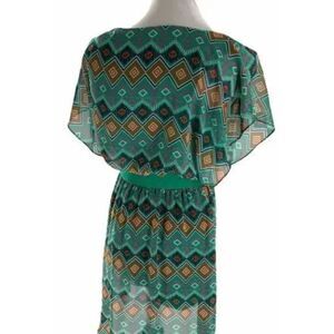 Alya Womens Geometric Sheer Dress Womens M Fully Lined Cinched Waist Mini Shift